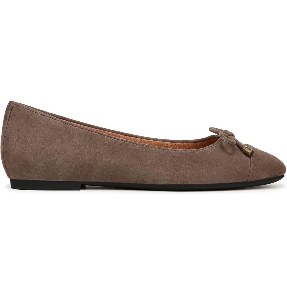 Vionic Klara Skimmers Ballet Flat Driftwood Suede Brown Square Toe Wide 8.5 W